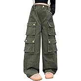 SANGTREE Girls High Waist Casual Y2k Wide Leg Cargo Pants, 4-14 Years