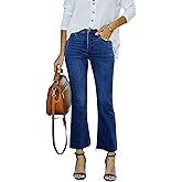 Yewfirm Flare Jeans for Women Cropped Stretchy Mid Rise Bell Bottom Jeans Womens Crop Flare Jeans with Raw Hem