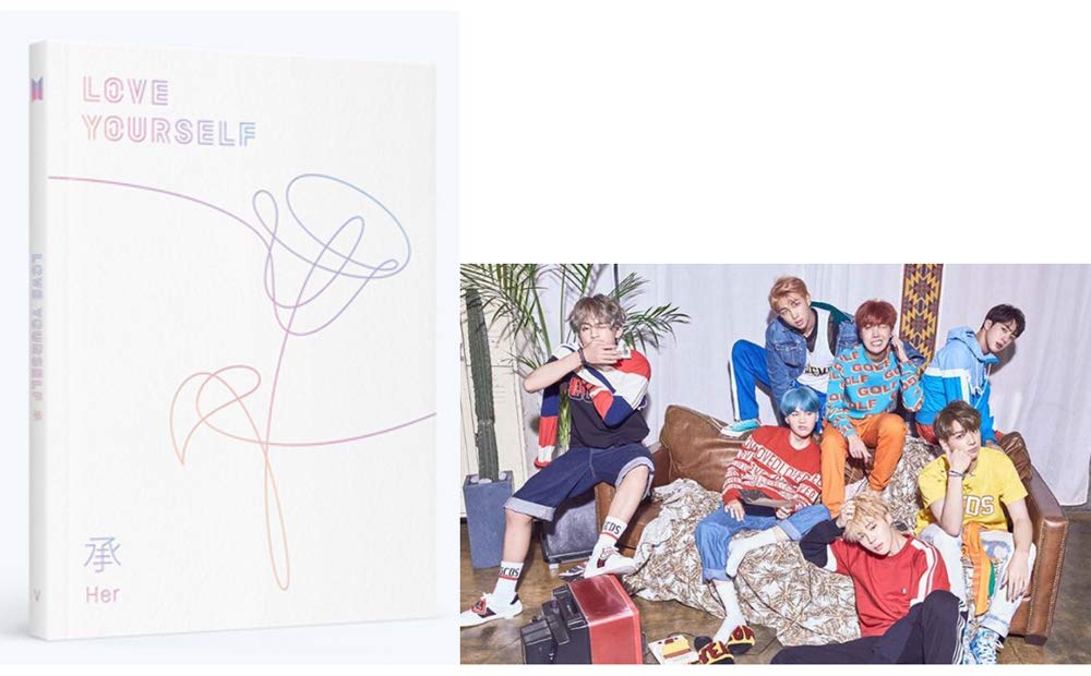 BTS Love Yourself 轉 Her (V Version) Album Bangtan Boys CD+Poster+Photobook+Photocard+Mini Book+Sticker Pack+(Extra 6 Photocards and 1 Double-Sided Photocard)
