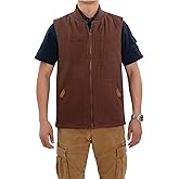 Lisskolo Men's Quilted Lined Vest Washed Canvas Winter Warm Outdoor Hunting Work Utility Travel Vest Jacket