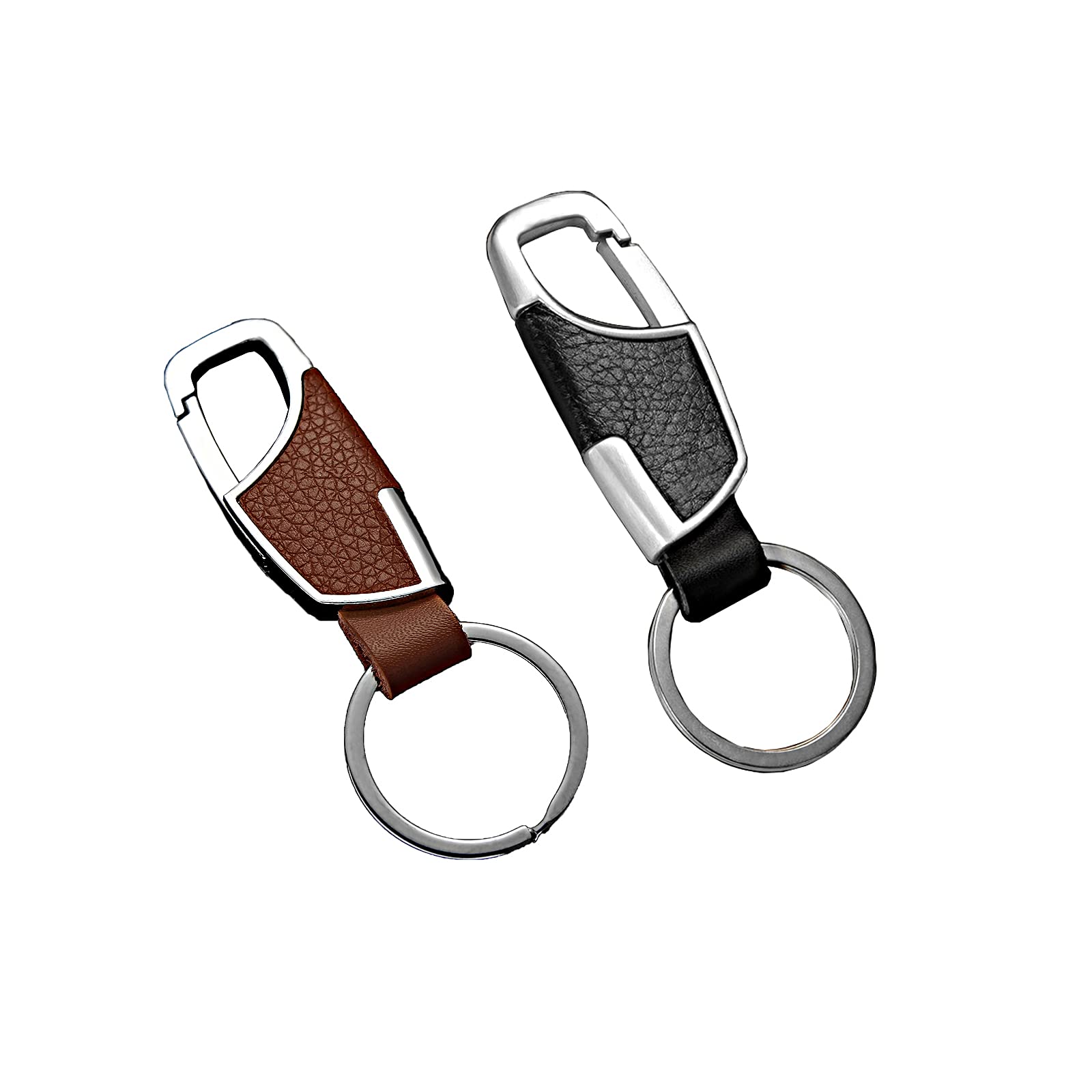 KEQKEV 2 PCS Leather Key Chain Car Keys Holder, Simple Light Keyring Keys Organizer (Black & Brown)