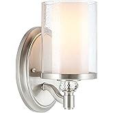 Kira Home Victoria 10" Transitional Wall Sconce, Frosted Glass Inner Shade + Clear Seeded Glass Outer Shade, Brushed Nickel F