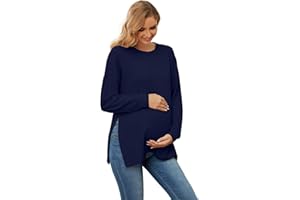 Oudrtent Women's Maternity Shirts Long Sleeve Split Side Pregnancy Tops Tunic Blouse Casual Maternity Clothes