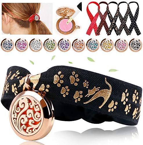 RoyAroma Essential Oil Hair Ties, Stainless Steel Diffuser Locket Necklace Rose Gold Pendant Jewelry Hair Tie Bracelet with 10PCS Felt Pads