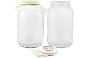 CORNUCOPIA BRANDS Cornucopia 1-Gallon Glass Kombucha Jars w/Cotton Cloth Covers & Plastic Lids for Storage after Brewing (2-Pack)