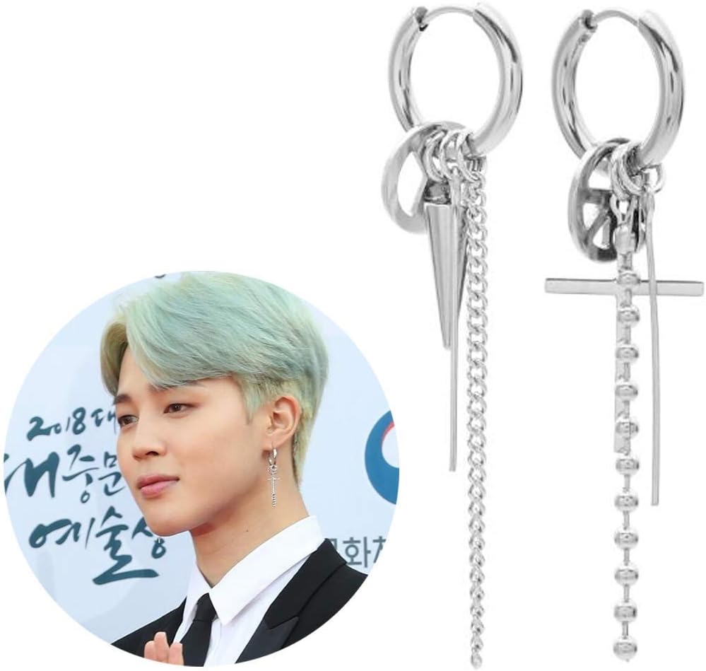 YFresh Bangtan Boys The Same Style Vintage Silver Studing Earrings with 1 3D Sticker 2 Lomo Card