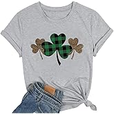 St Patrick's Day Shirt Women Love Heart Graphic Lucky Irish Clover Four Leaf Shamrock Carnival Short Sleeve Tee Tops