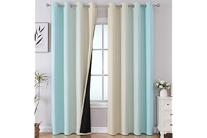 Estelar Textiler Aqua and Beige Gradient Blackout Curtains 84 Inches Long, Thermal Insulated Ombre Blackout Drapes for Bedroom, Room Darkening Energy Saving Curtains for Living Room, 52Wx84L, 2 Panels