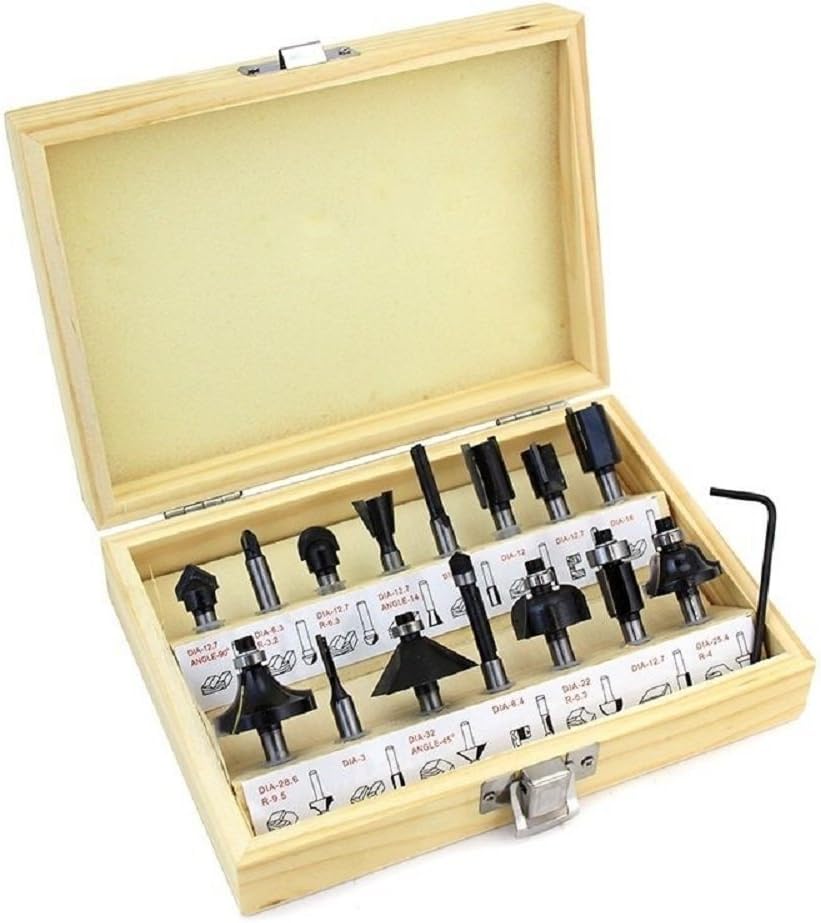 New 15pc 1/4" Router Bit Set Shank Tungston Carbide Rotary Tool Wood Woodworking,