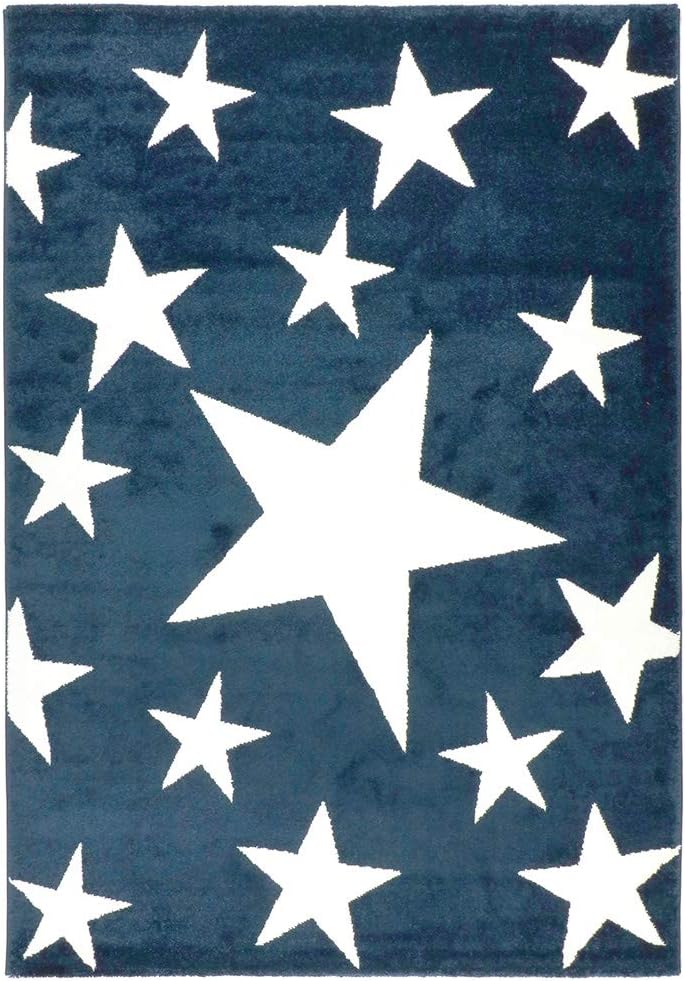havatex Modern Rug Stars - Pink or Blue | Modern Motif with Stars | Oeko-Tex Seal | Great Children's Rug Youth Carpet for Girls and Boys, Colour:Blue, Size:120 x 170 cm