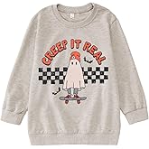 IZYJOY Kids Halloween Sweatshirt Girl Boy Funny Ghost Skateboard Creep It Real Crewneck Pullover Spooky Season Shirt Top