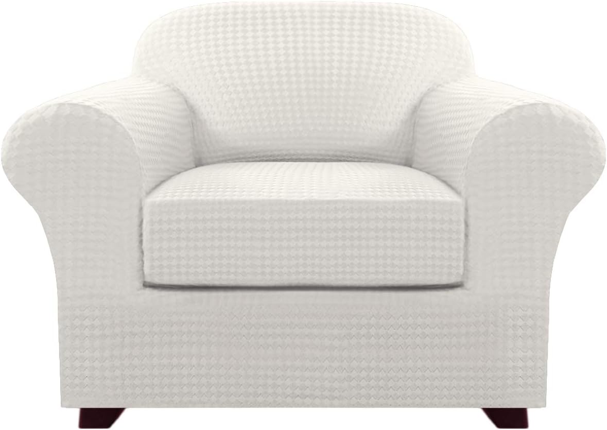2 Piece Armchair Covers for Living Room Stretch 3D Modern Pattern Chair Covers for 1 Seater Couch Sofa (Base Cover Plus Individual Cushion Cover) Thick Bouncy Customized (Armchair, Ivory): Kitchen & Dining