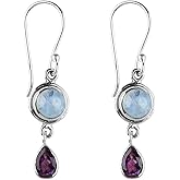 DEVMUKTI 925 Sterling Silver Earrings, Rainbow Moonstone & Amethyst Gemstone, Dangling Earrings, Handmade Jewelry, Bohomian Jewelry, Wedding Bridal Birthday Women Gift