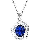 Vinoya Birthstone Necklace for Women 925 Sterling Silver Pendant Necklaces Oval Cut Cubic Zirconia Necklace Jewelry