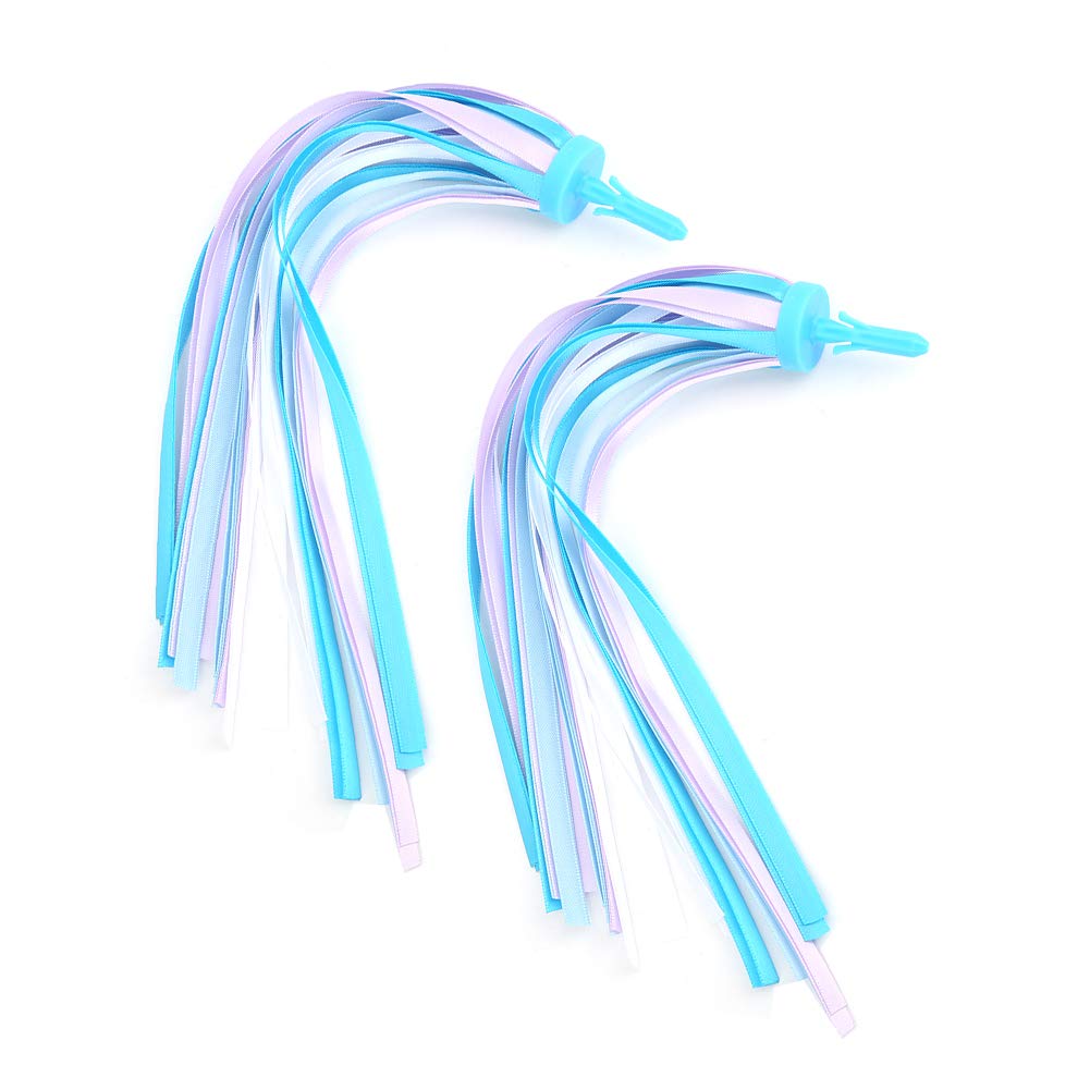 1 Pair Kid's Rainbow Bike Streamers Childrens Bike Streamers Grips Tassels Kids Bike Accessories(Sky Blue)