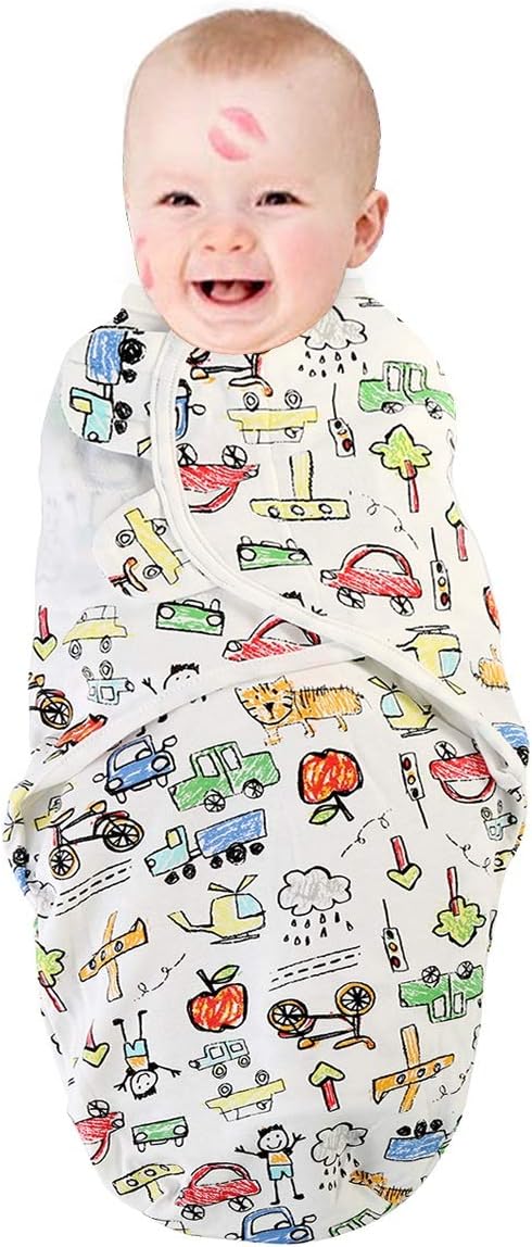 Infant Baby Wearable Blanket Swaddle Crib Cover Adjustable Breathable Cotton Wrap Sleepsack Sleeping Bag (Color : Scrawl Car)