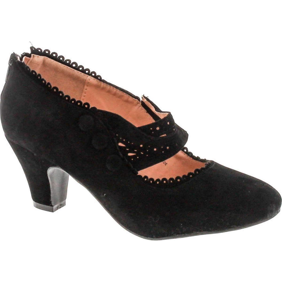 Chase & Chloe Womens 36-Mina4 Closed Toe Mary Jane High Heel Shoes,Black Suede,5.5
