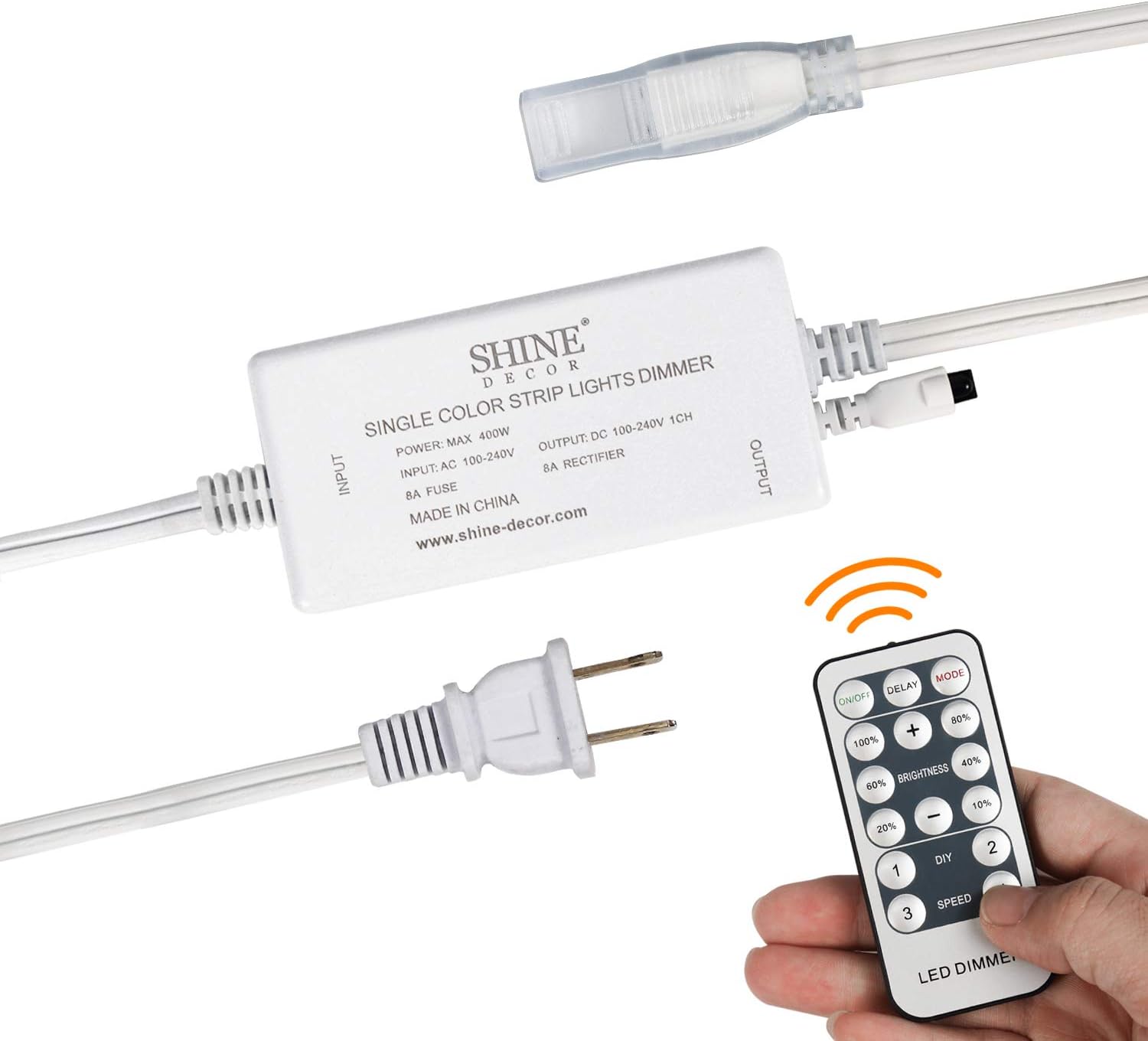 Shine Decor Brightness Dimmer Controller Pack, 100V-240V for 6X10mm Single Color LED Strip Lights Only