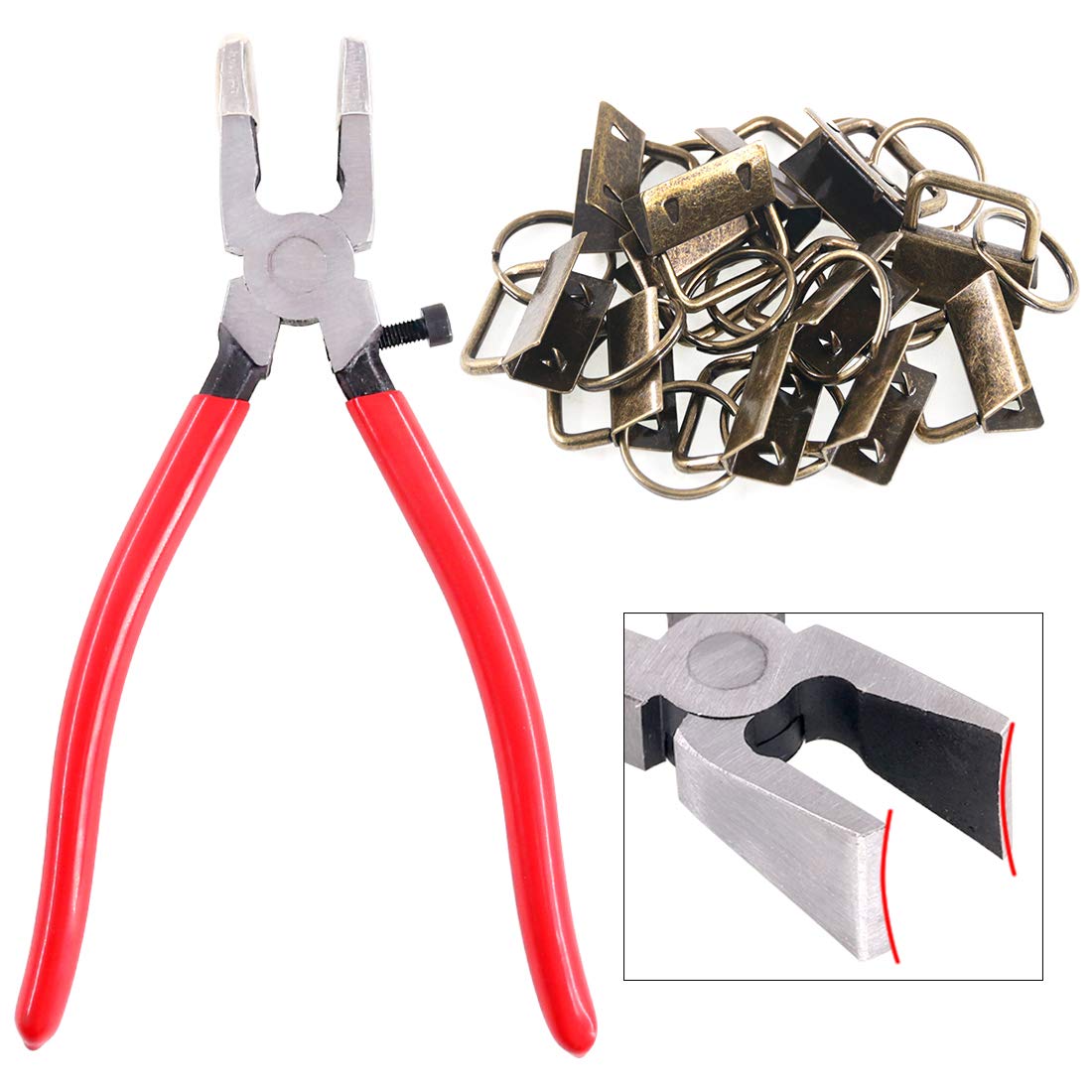 Swpeet 32 Sets 25mm Keychain Tool Sets with Pliers, Curved Jaws Glass Tools for Studio Running Fixing Rubber Tips