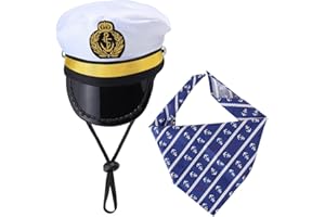 Yewong Pet Captain Sailors Costume Set Dog Cat Sea Captain Hat with Pet Anchor Triangle Bibs Scarf for Cat Puppy Navy Halloween Cosplay Costume Accessories Photo Props (White-B)