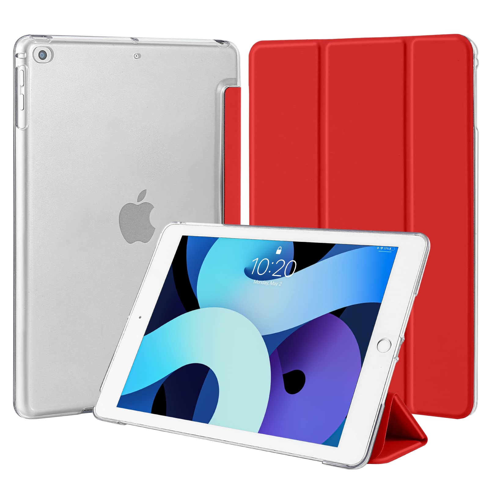 4UBonLife Case for iPad 6th / 5th Generation 9.7 Inch 2018/2017, Compatible with iPad Air 2/1 Case, Slim Stand Protective Cover with Translucent Frosted Hard Back Shell, Red — image 1