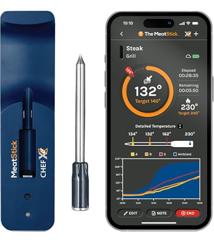MeatStick X Smart Wireless Meat Thermometer - One Probe Set With 80m Bluetooth Range For Grilling, Smoking, Oven-1152692