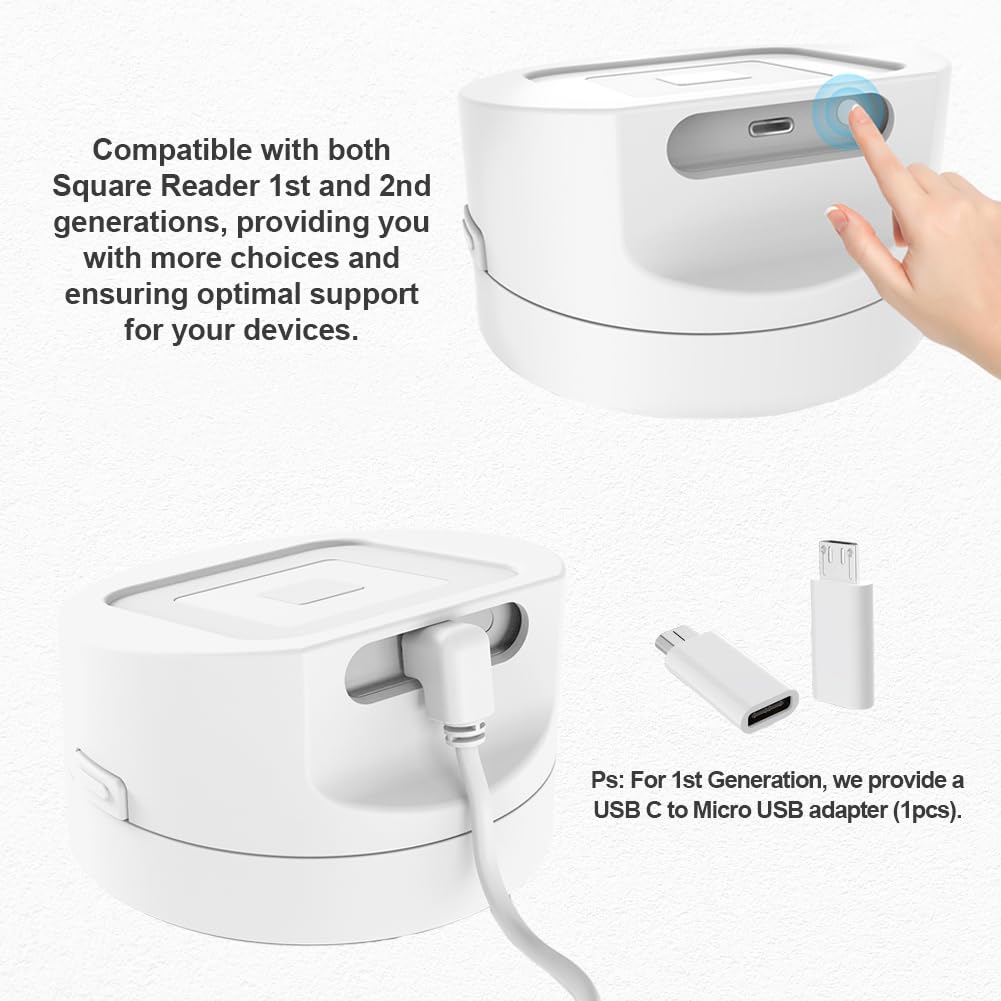 Dock for Square Reader - Compatible with 1st and 2nd Generation Square Reader, Elegant White Case, Anti-Sleep Feature, Includes 1.5m Cable - Stylish and Functional, White.