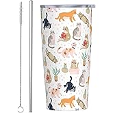 CHASOEA Cat Tumbler 20oz Cute Cats Stainless Steel Insulated Tumblers with Lid and Straw Animal Travel Coffee Mug Tea Wine Cups Water Bottle Cats Gifts for Women Cat Lover