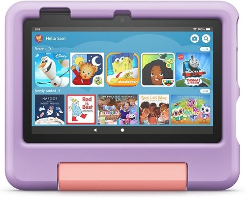 Amazon Fire 7 Kids tablet (newest model), ages 3-7. Top-selling 7" kids tablet on Amazon - 2022, ad-free content with parental controls included, 10-hr battery, 16 GB, Purple