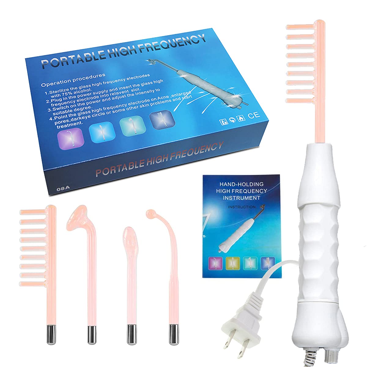 Numbowan High Frequency Facial Machine, Handle Skin Therapy Wand for Skin Tightening,Wrinkle Reducing, Anti-Aging, Dark Circles, Hair and Scalp Stimulator 4 in 1: Beauty