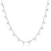COBI Cubic Zirconia Station Necklace for Women, 925 Sterling Silver Plated Delicate Crystal Link Chain, Round CZ Fashion Layered Jewelry, Dainty Pendant Diamond Necklaces, Ideal Gifts for Your Love