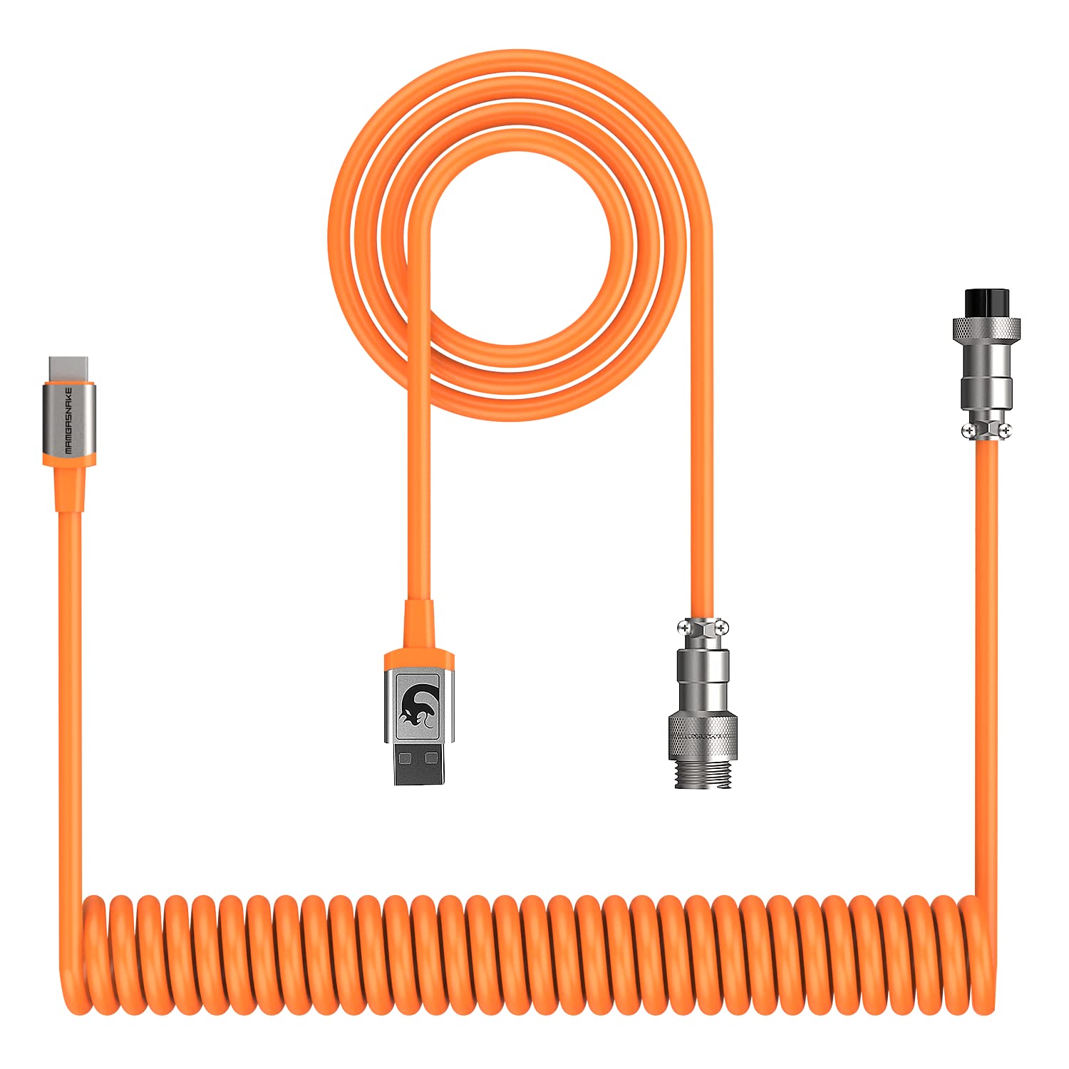 XINMENG X MAMBASNAKE C01 Coiled Keyboard Cable, Type-C to USB-A HyperSpeed Line with 8KHz Return Rate for Gaming Keyboard, TPU Extendable Custom USB-C Cable with Metal Aviation for PC/Phone-Orange