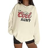 Pairxily Womens Oversized Cool Aunt Sweatshirt Auntie Crewneck Graphic Sweatshirts Long Sleeve Shirts for Aunt Gifts Pullover