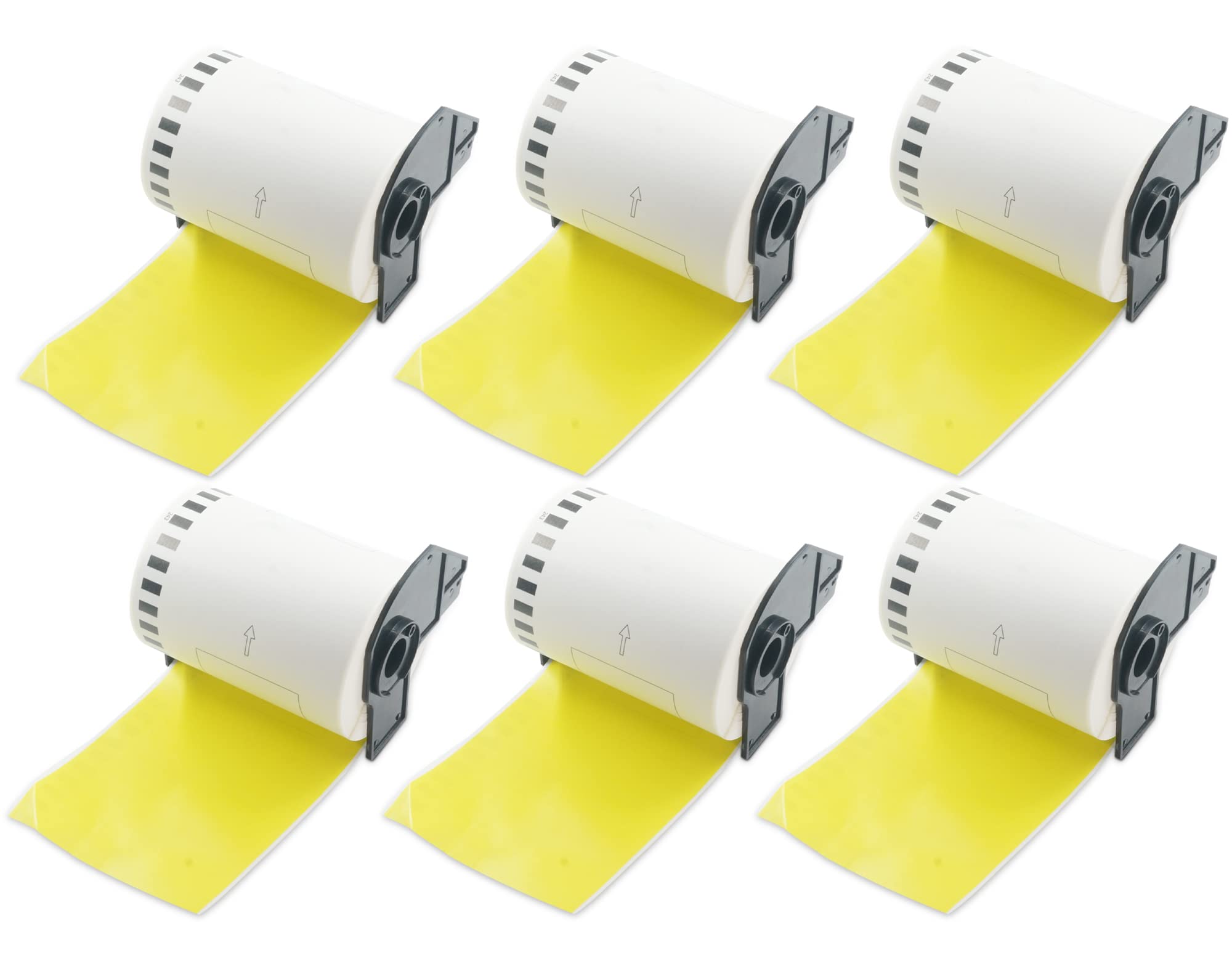 BETCKEY - 6 Rolls DK-22243 Colored Labels, 102mm x 30.48m, Black on Yellow, 6 Continuous Shipping Labels Using for QL Label Printers