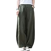 IXIMO Women's Casual Cotton Linen Baggy Pants with Elastic Waist Relax Fit Lantern Trouser