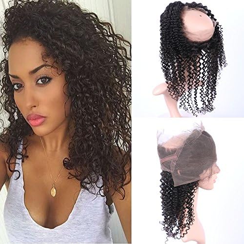 Fennell Brazillian Human Hair 360 Lace Band Frontal Full Hand Tied Natural Color Curly 360 Lace Frontal Closure With Baby Hair (22 inches)