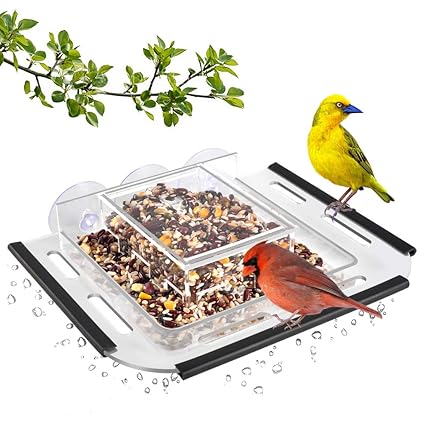 Transparent Bird Feeder Window House Shape Easy To Install