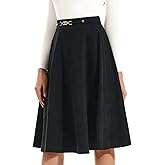 DIASHINY Faux Suede Knee Length Skirt for Women High Waist Flared Stretch A Line Midi Skater Skirts