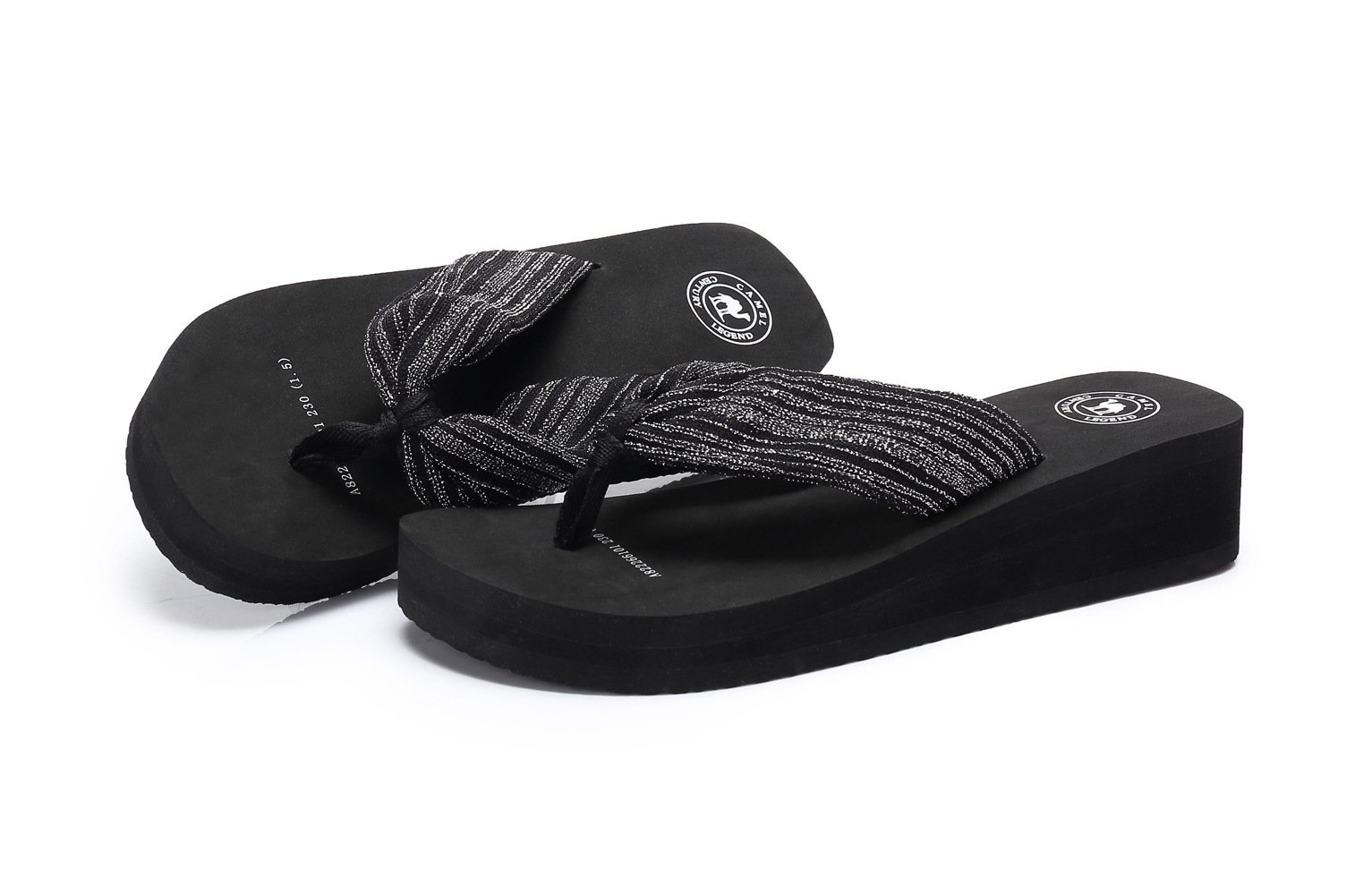 CAMEL CROWN Women\'s Comfy Casual Wedge Heel Thong Flip Flop Beach Sandals Color Black, Size 7