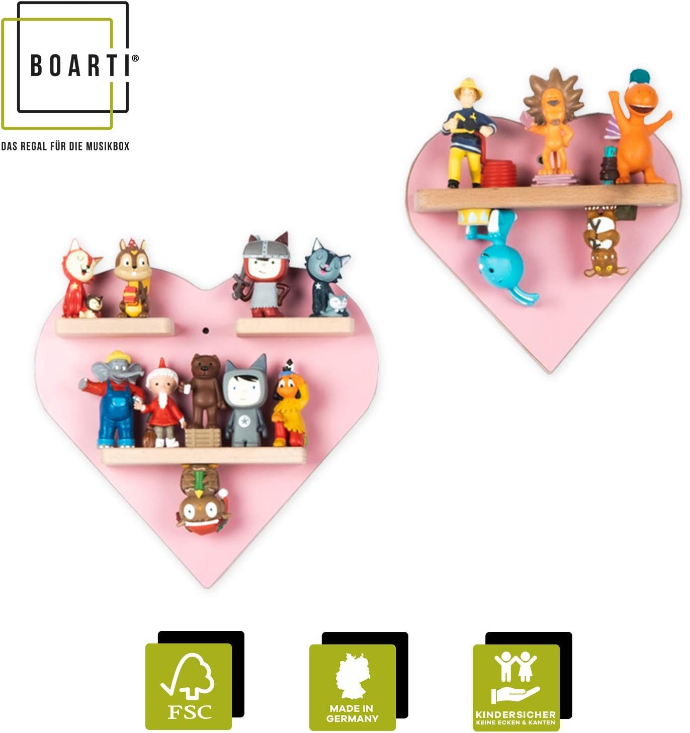 BOARTI Children's Shelf, Pink, Herz 2er Set