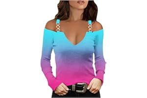 azrian Womens Cold Shoulder Blouses Gradient Long Sleeve Tops Casual V Neck T Shirts Casual Pullover Tops Y2K Going Out Tees