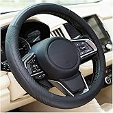 SWPHRT Car Steering Wheel Cover, 14.5-15" Non-Slip Leather Sporty Vehicle Steering Wheel Protector, Breathable Automotive Interior Decor Accessories, Universal for Van Truck RV (Black)