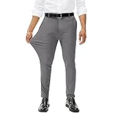 Comdecevis Mens Stretch Dress Pants Slim Fit Skinny Wrinkle Free Expandable Waist Golf Pant Tapered Chinos