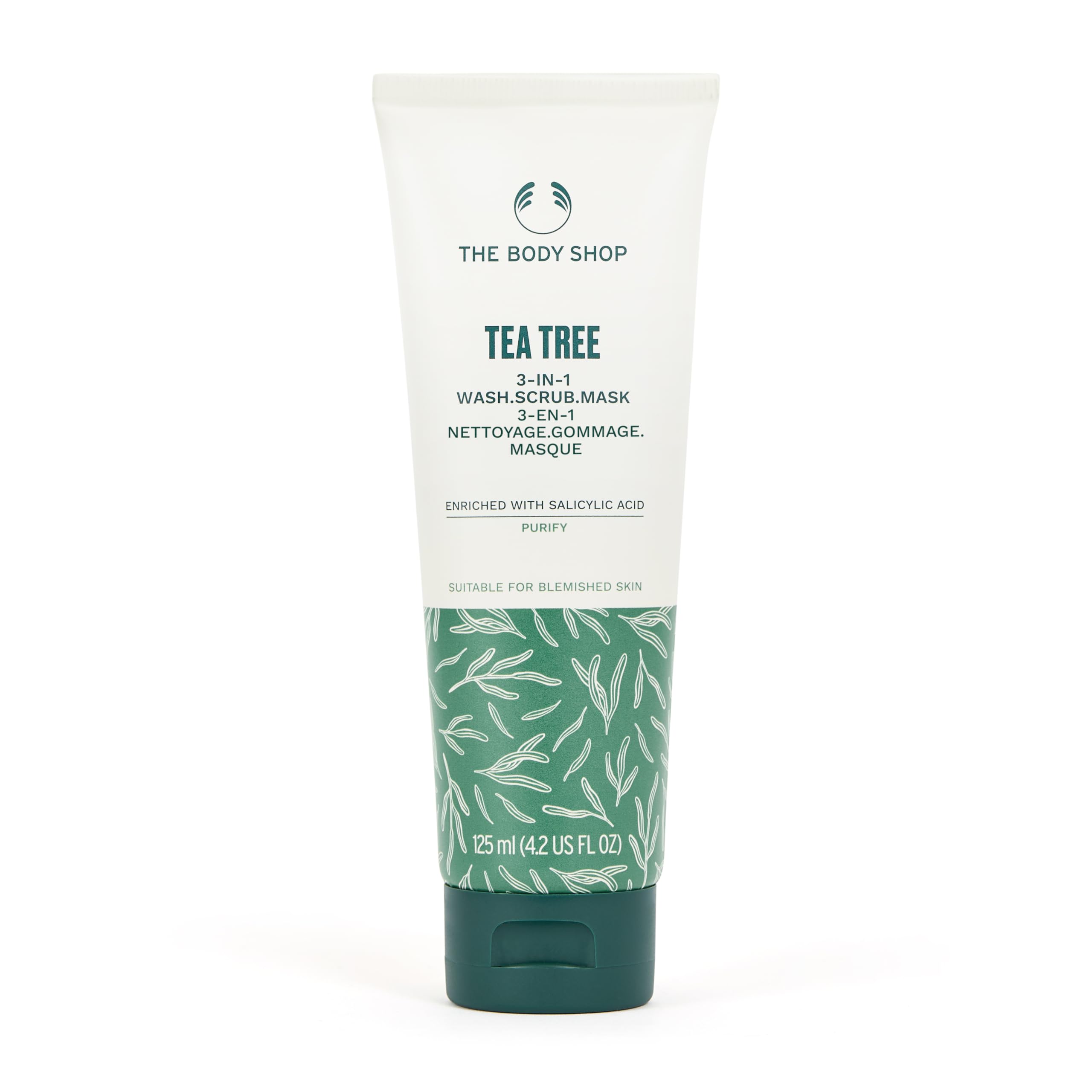 The Body Shop Tea Tree 3-in-1 Wash, Scrub & Mask (1x 125ml), Face Cleanser for Blemished Skin, With Tea Tree Oil & Salicylic Acid, Purifies, Exfoliates & Clarifies, Suitable for Blemished Skin