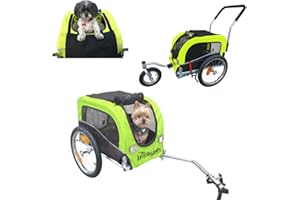 BOOYAH STROLLERS Booyah 2 in 1 Dog Bike Trailer for Small Dogs - Pneumatic Swivel Wheels - for Dogs 20lbs and Under - 2 in 1 Bike Trailer for Dogs. Dog Pet Stroller.