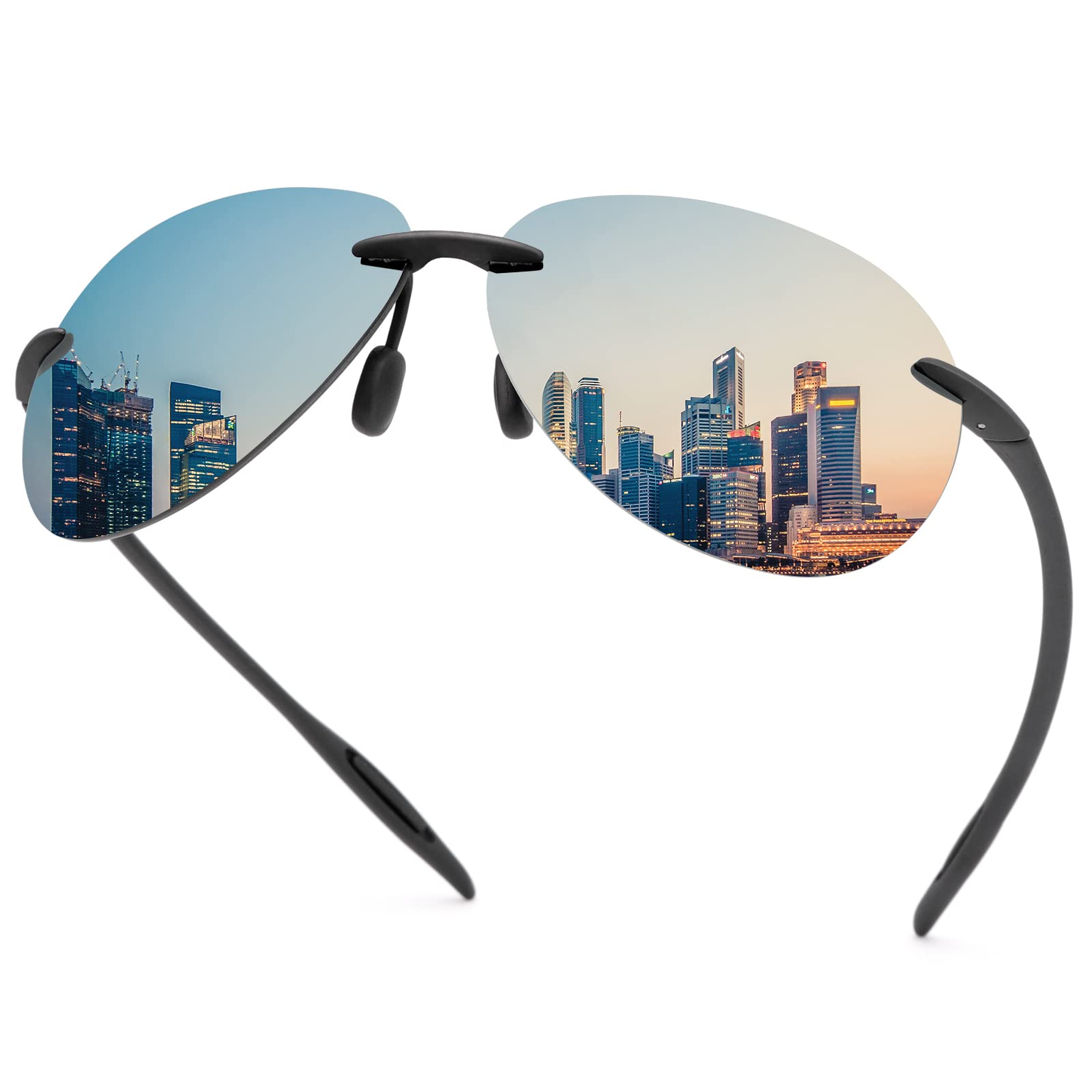 Polarized Sports Sunglasses for Men and Women Driving Cycling Running Fishing Golf 100% UV Protection Rimless Sun Glasses Fashion Shades Retro Eyeglasses Anti Glare Classic Mirror Lens Eyewear Silver