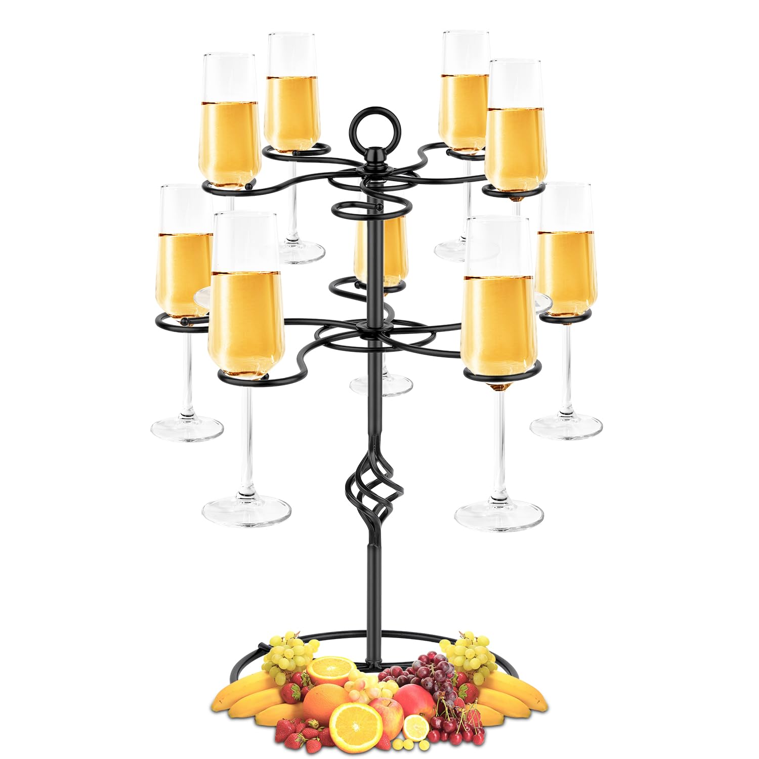 QPIX DIGITAL Wine Glass Rack 2 Tier 10 Holders Wine Glasses Stand, Black Champagne Tower Stand Countertop Tabletop Stemware Rack for Home and Bar Storage,Wine Glass Display Easy Assembly Image