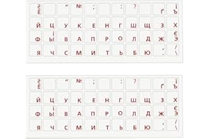 2-Pack Russian Red Keyboard Stickers Cyrillic Desktop PC Computer, Laptop, red Keyboard Letters on Clear Transparent Backgrou
