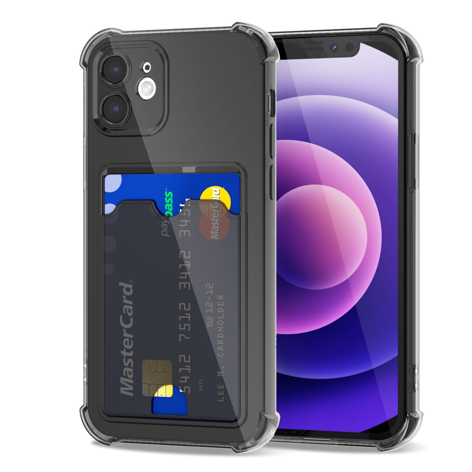 Svanove for iPhone 12 Mini Case Wallet Clear, Card Holder Case with Credit Card Slot, Thin Slim Transparent Silicone Grip Soft Rubber Protective Shockproof Airbag Bumper for Women, Black