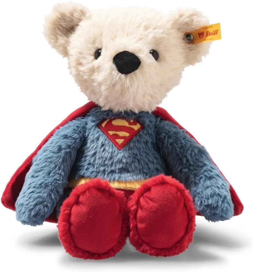 Steiff Teddybär Superman 29cm bunt, Kuscheltier Superheld, ideal für Kinder und Fans, Plüsch Bär im Superman Look, aus kuschelweichem Plüsch, waschmaschinenfest